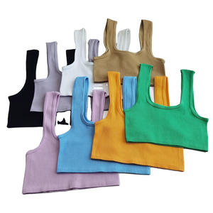 Camiseta sin mangas de punto acanalado blanco para mujer, cuello redondo, estilo minimalista, transpirable, corta, de poliéster y elastano - Product Image 6