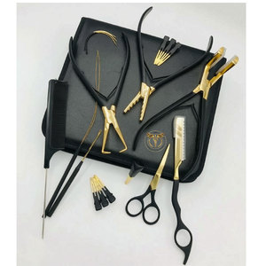 Hair Extension Tool Kit – Stainless Steel Gold & Black Tape <b>Pliers</b> <b>Set</b> with Razor Loop Needle Section Clips&Comb in Zipper Case - Product Image 3