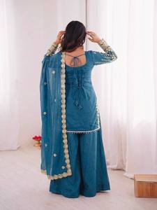 Robe Anarkali traditionnelle indienne et pakistanaise pour femmes, longue jusqu'au sol, avec dupatta, tenue de mariage - Product Image 6