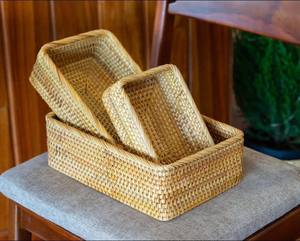 Handcrafted Set of 3 Mother of Pearl Rattan Trays: Elegant Shell Inlay Rectangular Plates for Luxury Tableware & Decor - Product Image 5