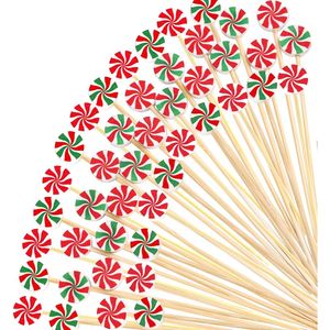 160 Pezzi Stuzzicadenti Natalizi, Spiedini in Bambù a Forma di Caramella alla Menta per Antipasti, Frutta, Dolci e Feste di Natale - Product Image 1