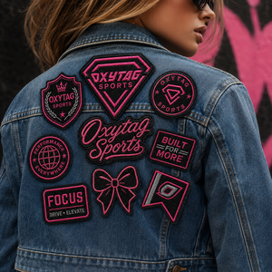 Patchs brodés Oxytag Sports, appliques thermocollantes en tissu, noir rose, forme irrégulière, prix bas, vente en gros, OEM personnalisé - Product Image 4
