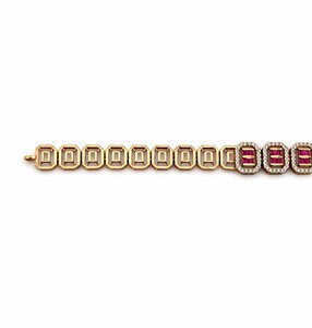 Bracelet tennis en or 18 carats avec cristaux baguette rouge rubis pour femme, bijoux géométriques de luxe, cadeau pour mariage ou fête - Product Image 2
