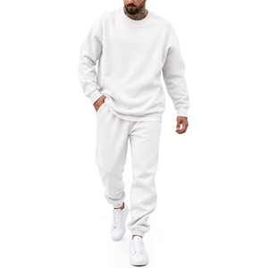 Men's <b>Black</b> Cotton Tracksuit Crew Neck Sweatshirt Full Length <b>Joggers</b> Solid Color Casual Loose Fit Autumn Wear - Product Image 4