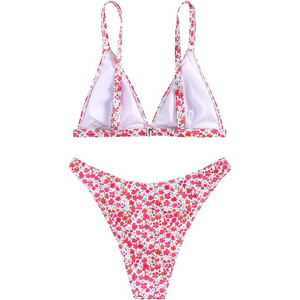 Floral Print <b>Bikini</b> <b>Set</b> High Leg Swimwear Padded <b>Triangle</b> Top Two Piece Bathing Suit Beach Outfits - Product Image 4