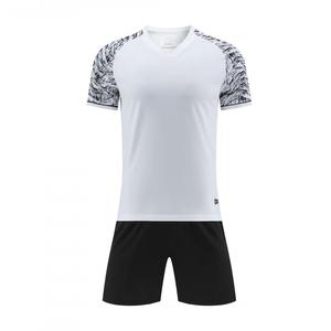 Ensemble de maillot de football blanc pour homme à col en V avec manches et short imprimés noirs, respirant, séchage rapide, coupe athlétique - Product Image 2