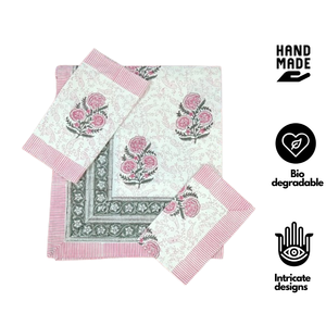 Parure de lit florale 3 pièces en coton 100% de qualité supérieure, imprimée à la main au bloc, taille King, teinture non toxique, respectueuse de la peau, multicolore - Product Image 2