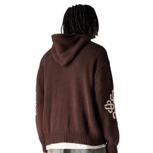 Sweat à capuche zippé en tricot épais avec emblème, marron chocolat, logo brodé, élégant et confortable, idéal pour le quotidien - Product Image 5