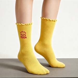 Custom Logo Embroidered <b>Knee</b> <b>High</b> Non-Slip <b>Socks</b> For Yoga Pilates Cotton Bamboo Fiber Anti-Slip With Logo Design Adults Spring - Product Image 4