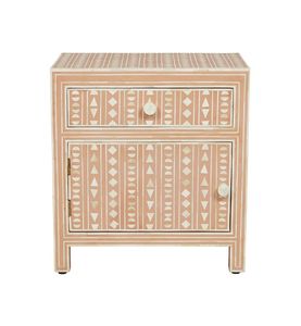 Elegante Mesita de Noche de Madera con Incrustaciones de Hueso, Cajones Espaciosos y Superficie Decorativa Hecha a Mano para Dormitorios - Product Image 5