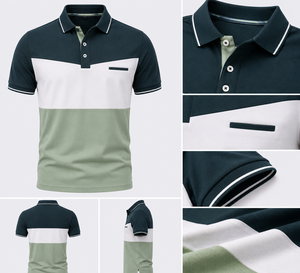 Chemise Homme à Panneaux Contrastants Unis, Manches Courtes, Style Golf Décontracté, en Toile Premium, Couleurs Personnalisables OEM ODM - Product Image 6