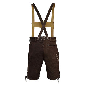 Shorts décontractés pour hommes en cuir marron, motif uni, taille haute, fermeture boutonnée, tissé, respirant, imperméable, logo frontal - Product Image 2