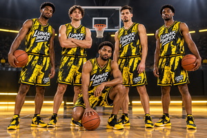Uniforme de Baloncesto Amarillo y Negro al por Mayor, Conjunto de Camiseta y Pantalones Cortos Deportivos Personalizados para Equipos, 100% Poliéster Ecológico de Secado Rápido - Product Image 4