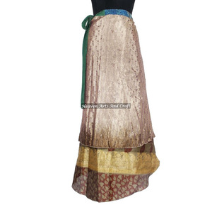 Compre en Línea Falda Larga Envolvente Tradicional de Dos Capas Reversible de Seda Sari, Faldas Largas Envolventes Mágicas, Prenda de Cobertura Vintage - Product Image 5