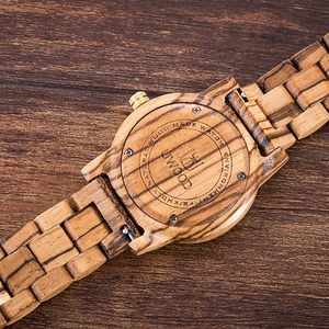 Vintage Custom Wooden Quartz Watch OEM <b>Men</b> Leather Strap Bamboo Case Art Deco French Design Daily Antique Style Round FAIZA - Product Image 5