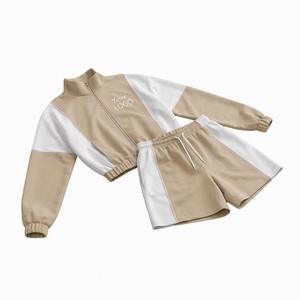 Conjunto Deportivo Unisex para Niños en Gris y Blanco, Dos Piezas, Chaqueta de Cuello Alto y Manga Larga, Pantalones Cortos con Cordón - Product Image 6