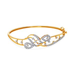 Elegant Yellow Gold 18K Lab Grown Diamond Spiral Bangle Bracelet Intricate Circular Design Sparkling <b>Stones</b> Sophisticated - Product Image 1