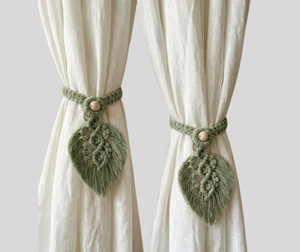Macrame Leaf <b>Curtain</b> Tiebacks Set of 2 Handwoven Cotton Boho Window Holdbacks - Product Image 1