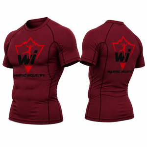 Warpro Industry Men's Short Sleeve Rash Guard <b>Compression</b> <b>Shirt</b> Quick Dry Printed Sport Top Maroon - Product Image 5