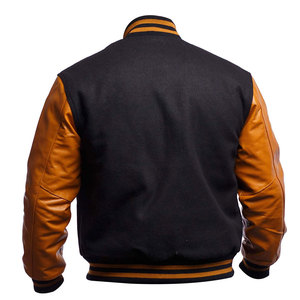 Nouvelle veste varsity noire personnalisée pour homme, col rond, style streetwear, doublure polaire hiver, tissu toile respirant - Product Image 3