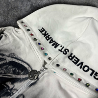 Sweat à capuche zippé personnalisé épais brodé unisexe, vêtement de sport écologique en jersey, avec strass thermocollés, effet délavé soleil et délavé à l'acide