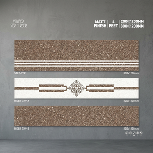 Azulejos de escalera con aspecto de mármol impreso en acabado mate-Nuevo diseño marrón de porcelana esmaltada, escalón de 1200x300mm y elevador de 1200x200mm - Product Image 4