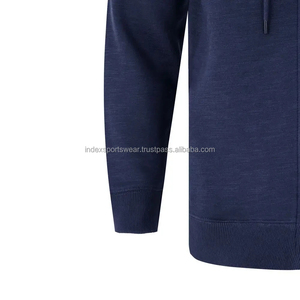 Sweat-shirt à capuche pour homme, bleu marine, fermeture éclair intégrale, manches raglan, coton tricoté, décontracté, coupe classique, pour l'automne - Product Image 3