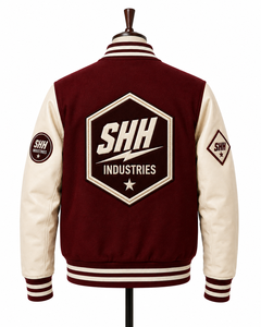 SHH INDUSTRIES Custom Varsity Jacket Men Red White Baseball Bomber with Embroidered Patches Snap Button College Letterman Jacket - Product Image 5
