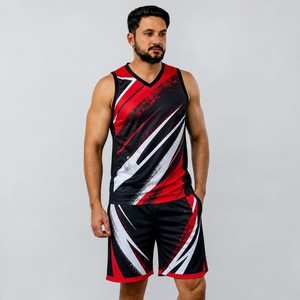 Conjunto de camiseta sin mangas y pantalones cortos con estampado geométrico para hombre, cuello en V, de secado rápido, tejido de poliéster, estilo deportivo, para verano. - Product Image 1