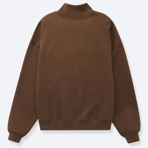 Women Oversized <b>Mock</b> <b>Neck</b> Sweatshirt Solid Brown 100% Cotton Full Sleeve Autumn Casual Wear - Product Image 1