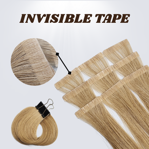 Invisible <b>Tape</b> Hair Extensions Virgin/Baybe Human Hair Single Weft Double Drawn Natural Blonde Color - Product Image 1