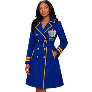 Custom Sigma Gamma Rho Women's Long Trench <b>Coat</b> Elegant Sorority Outerwear Greek Letter Fashion Jacket Classic Formal Overcoat - Product Image 1