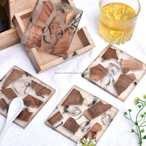 YINHAO Nouveau produit, sous-verre en bois et résine époxy fait main, sous-verre pour boissons, sous-verre en bois d'acacia naturel et résine pour table basse - Product Image 2