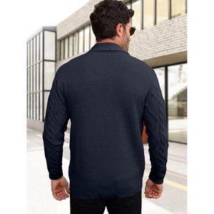 Cárdigan de punto con Cable a cuadros para hombre, suéter, chal, cuello, botón, manga larga, prendas de punto informales con bolsillos para la temporada de otoño 2025 - Product Image 3