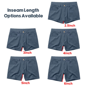 Shorts de détente pour hommes avec logo personnalisé, disponibles en 5 longueurs de entrejambe (2,5''/3''/4''/5''/6''), avec braguette boutonnée et passepoil, en tissu doux en mélange de rayonne. - Product Image 1