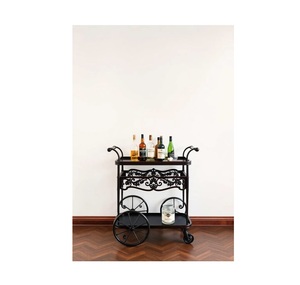 Carrito de Bar Tradicional de Hierro con Ruedas y Diseño Ornamentado para Uso en Interiores, Sala de Estar - Product Image 3
