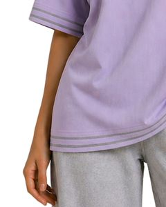 Lavender Grey Stripe Women Oversized T Shirt Casual Crew Neck Short Sleeve Contrast Trim Loose Fit Soft Breathable Summer <b>Top</b> - Product Image 6