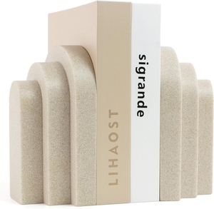 Geometric Sculptural Bookends Set Of 2 Beige Curve Shape Minimalist Design Resin Bookends - Product Image 4