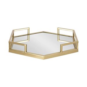 Wholesale Luxury Rectangular Gold <b>Mirror</b> <b>Tray</b> Bulk Hotel Serving Platter with Elegant Greek Key Design Feet Modern Home Decor - Product Image 2
