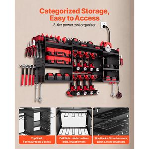 Organizzatore per Utensili Elettrici a 3 Livelli, Stazione di Ricarica da Parete con 8 Supporti per Trapani e Multipresa, 1,70 m - Product Image 3