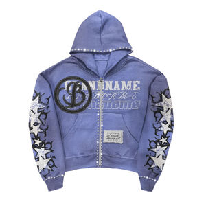 Sweat-shirt à capuche zippé pour homme, violet, orné de strass, motif graphique, manches classiques, streetwear d'automne - Product Image 5
