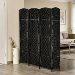 Paravento Pieghevole a Quattro Pannelli Nero, Divisorio per Camera da Letto, Separatore per Ambienti - Product Image 1