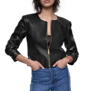 Vestes en cuir pour femmes en cuir véritable, fermeture éclair, vestes en cuir courtes pour femmes à prix raisonnable - Product Image 6