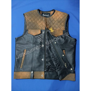 Twin Color Genuine Cowhide Leather Zipper Durable Leather Motorcycle Diamond Cut <b>Vest</b> Bike Street Style Lightweight Leather <b>Vest</b> - Product Image 3