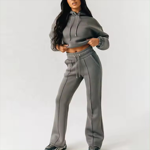 Survêtement décontracté pour femme au design élégant, motif uni, respirant, 100 % coton, pour l'hiver, service OEM personnalisable à prix abordable - Product Image 3