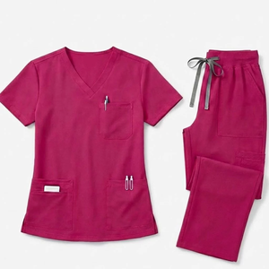Ensemble de blouses et pantalons pour femmes en coton et polyester tissé, col en V, uniformes d'hôpital avec poches - Product Image 5