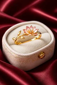 Elegant Lotus Flower <b>Ring</b> for Women Gold Plated <b>Adjustable</b> Floral <b>Ring</b> Designer Fashion Jewelry Gift for Her - Product Image 2