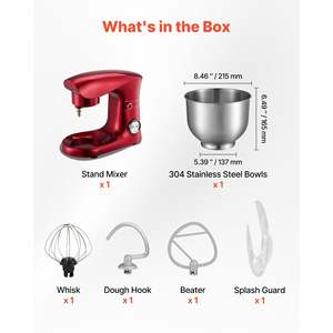 Batteur sur socle électrique 4,4 QT 300W, Pétrin, 10+ vitesses, Acier inoxydable, Mélangeur alimentaire à tête inclinable, Fouet, Batteur, Modèle de pâtisserie - Product Image 3