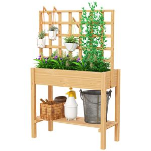 "Garden Supplies Wooden Raised <b>Planter</b> Bed with Trellis & Storage Shelf for <b>Vegetables</b> Flowers & Herbs" - Product Image 1