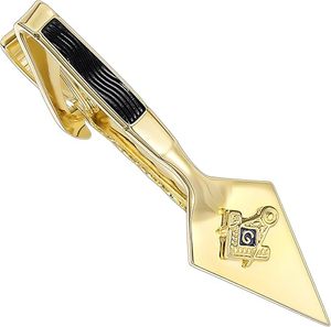 Pince à cravate maçonnique dorée avec emblème carré et compas, longueur 2 pouces, matériau métal, type de métal laiton - Product Image 1
